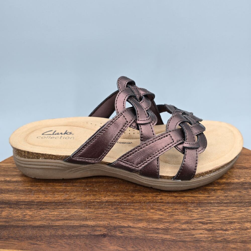 Clarks Sandals Womens 8 Wide Metallic Bronze Adjustable Straps Comfort Shoes